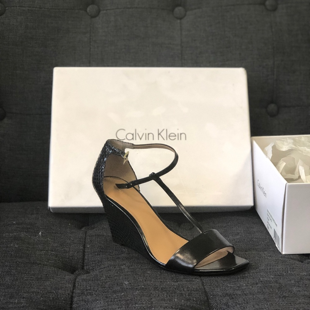 Calvin Klein - Black Nial T-strap Wedge